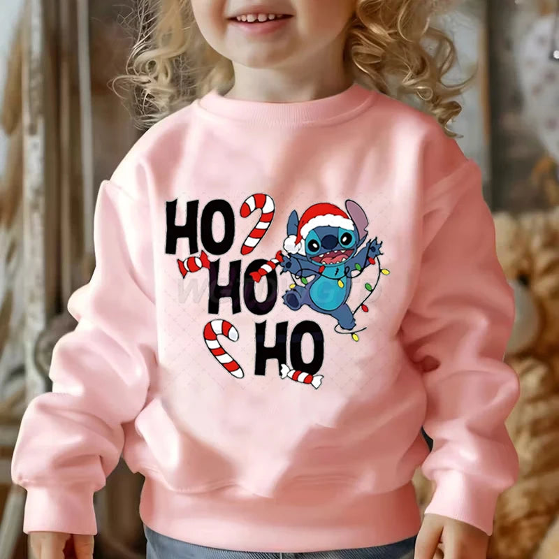 Merry Christmas Clothes Child Girl Boy Stitch Kawaii Cartoon Sweatshirt Ho Ho Ho Christmas Lights Sportswear Children's Clothing