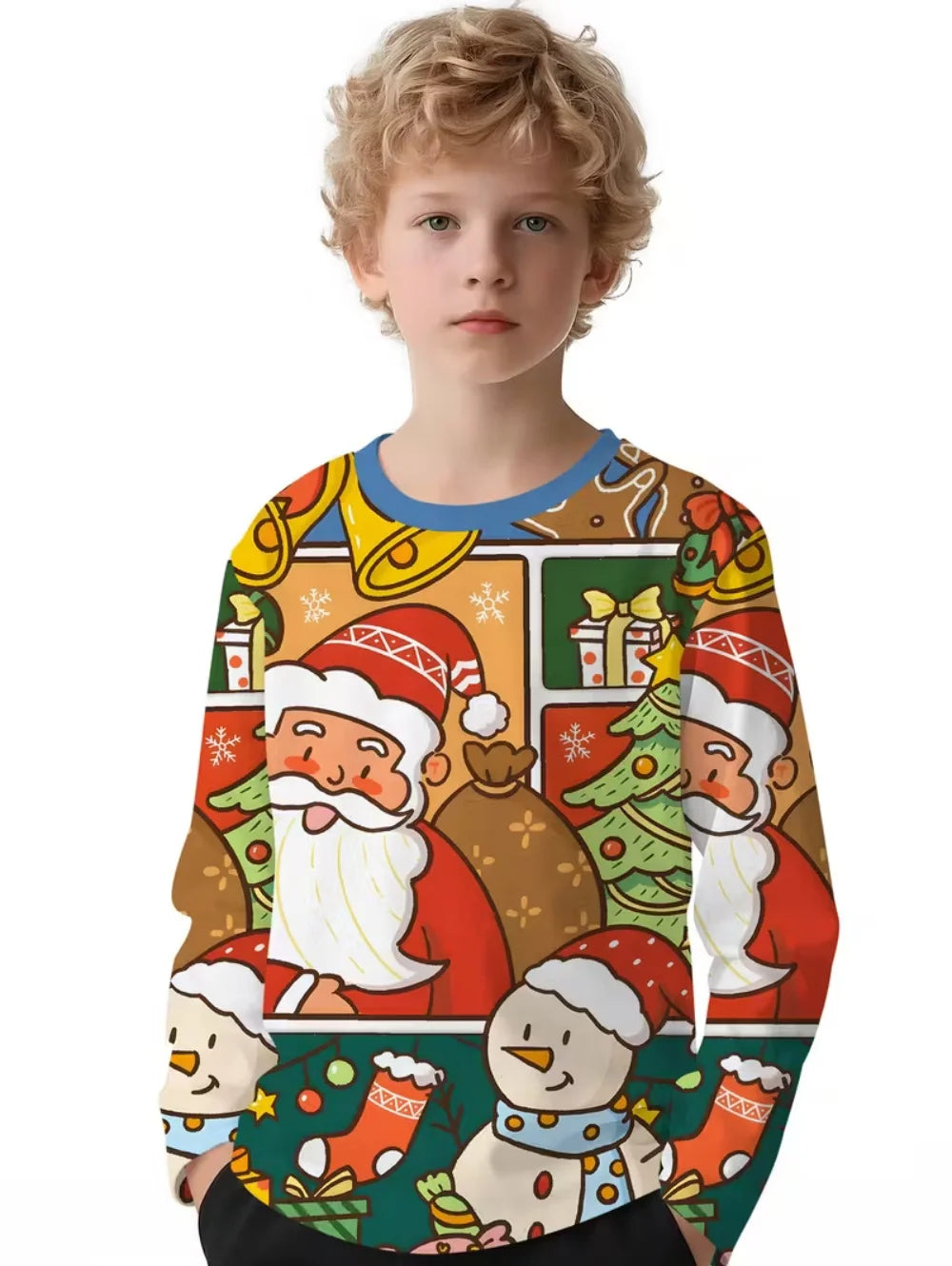 Santa Claus T-Shirts for Children 3D Print Long Sleeve Tee Girls Clothes Cartoon O-Neck Tops Christmas Gifts Children's Clothing