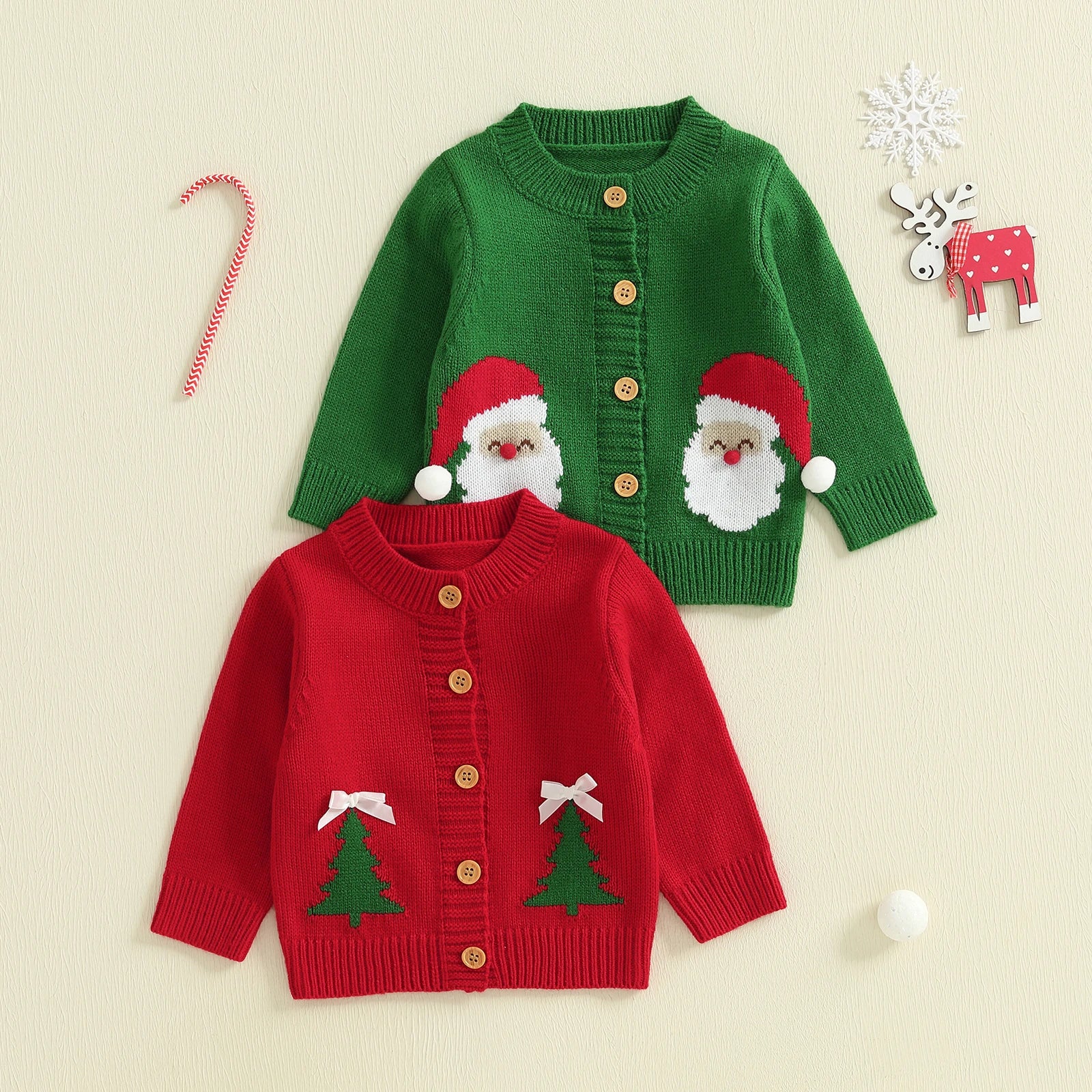 0-36months Unisex Baby Christmas Cardigan Long Sleeve Button Closure Santa Claus Tree Warm Winter Girls Boys Xmas Sweater