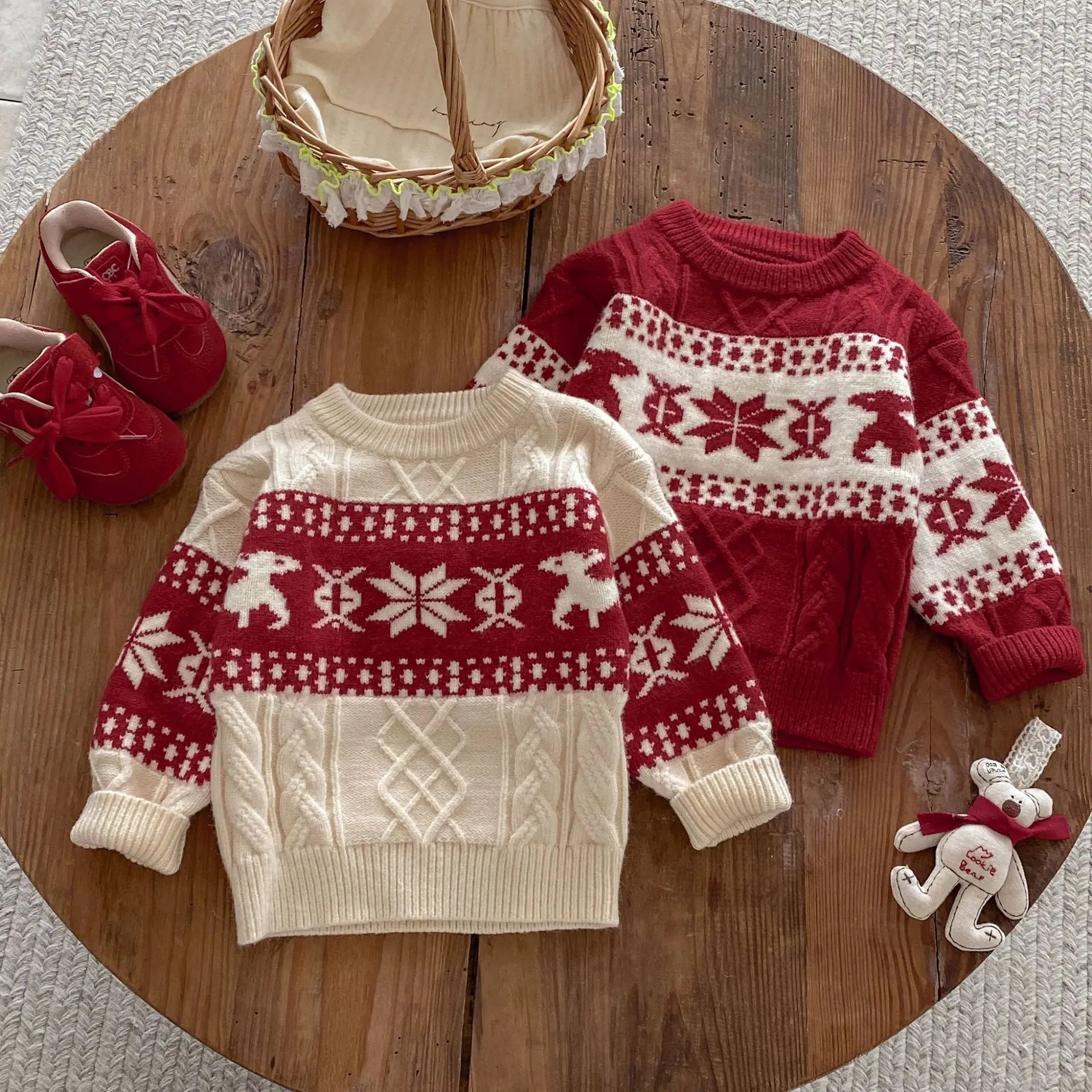 2025 Christmas Winter New Kids Sweater Christmas New Year Snowflake Knit Children Top Warm Pullover Sweater 1-6Yrs Boys Girls