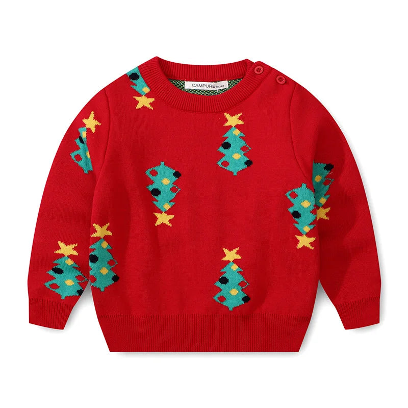 2025 Christmas Winter New Kids Sweater Christmas New Year Snowflake Knit Children Top Warm Pullover Sweater 1-6Yrs Boys Girls