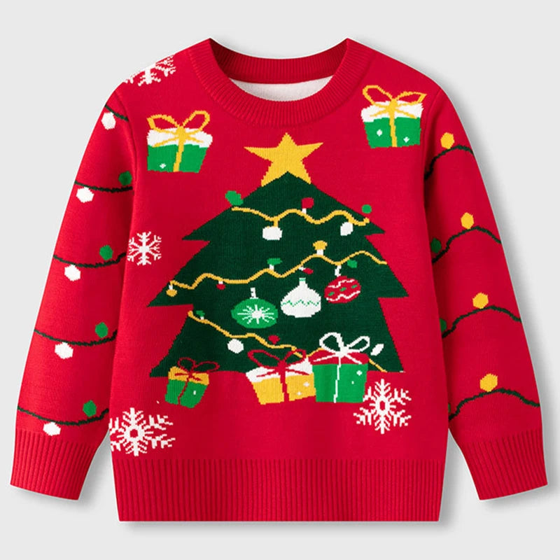 Merry Christmas Winter Children's Sweater Boys Girls Jacquard Kid Sweater Knitted Red Christmas Tree Gift Decoration Clothing