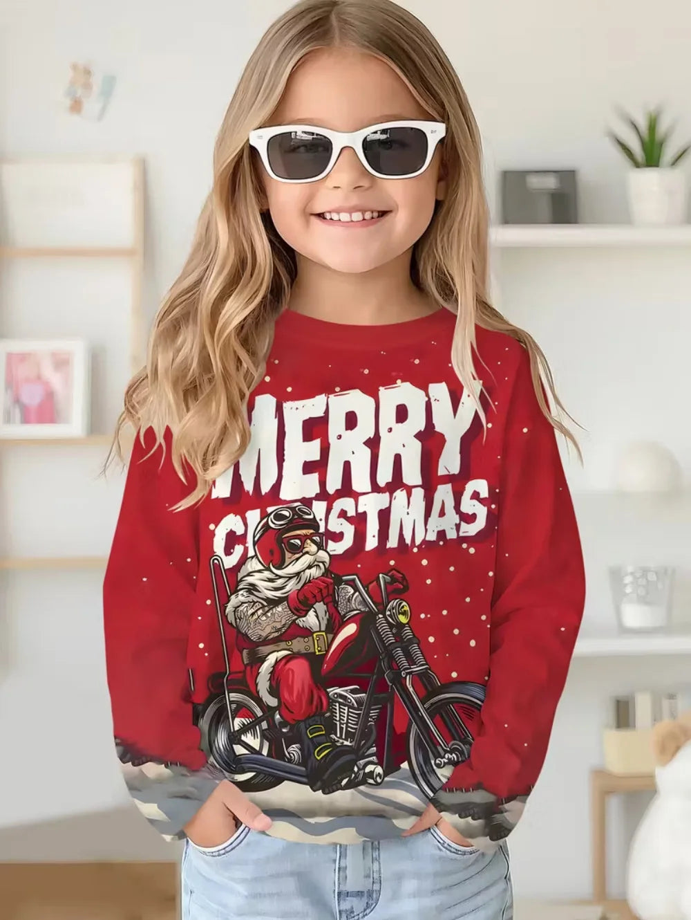 Christmas Kids T-Shirt Santa Claus 3D Print Boys Girls Autumn Long Sleeve Tee Outdoor Holiday Party Cartoon Children's Clothing