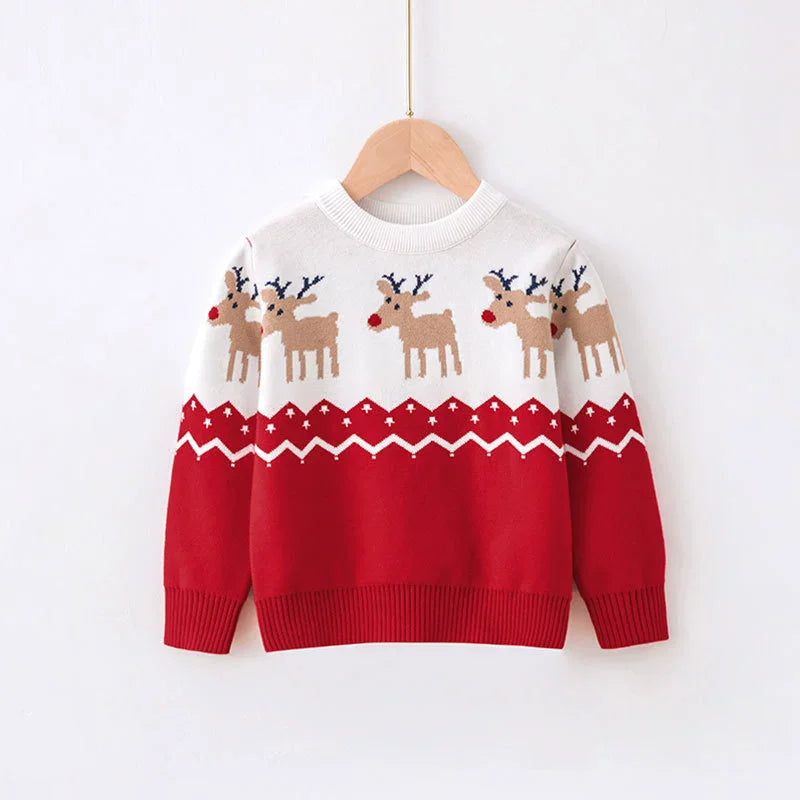 Christmas Boys Girls Sweater Kids Cartoon Print Pullover Children Cotton Warm Knitwear Autumn Toddler Winter Clothing 2-6 Years