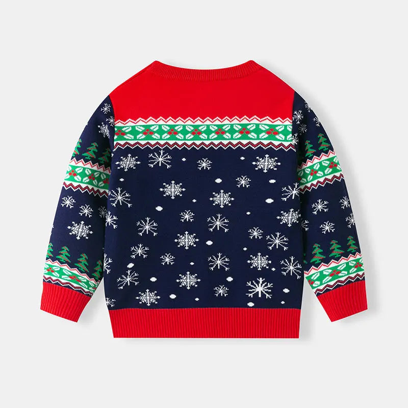 Christmas Girls Boys Sweaters Autumn Winter New Cartoon Snowman Christmas Tree Print Thick Warm Xmas Knit Pullover For 3-7Y Kids