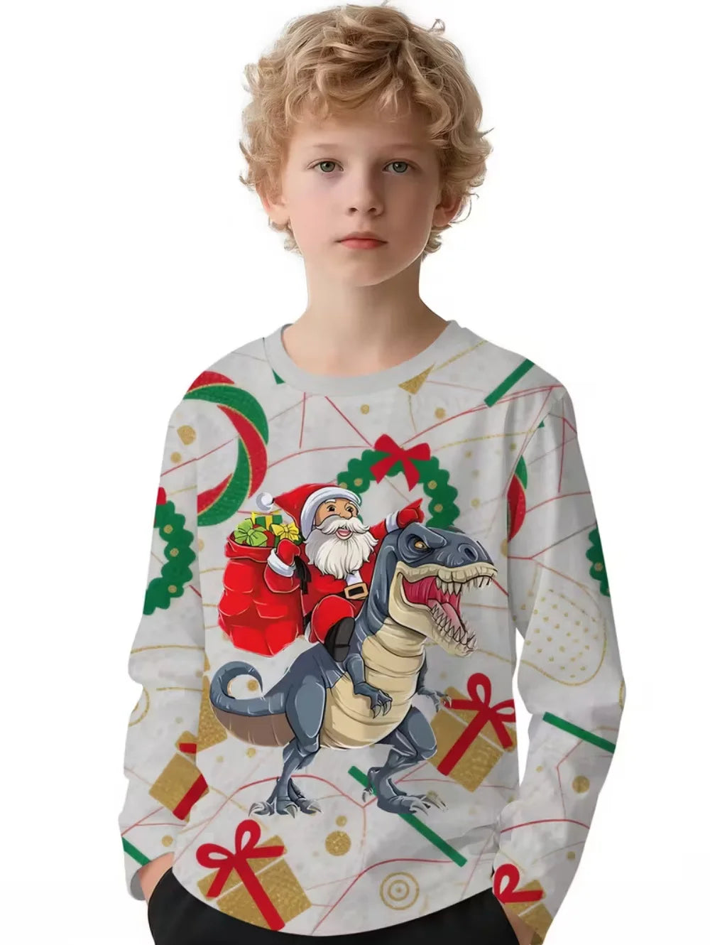 Santa Claus T-Shirts for Children 3D Print Long Sleeve Tee Girls Clothes Cartoon O-Neck Tops Christmas Gifts Children's Clothing