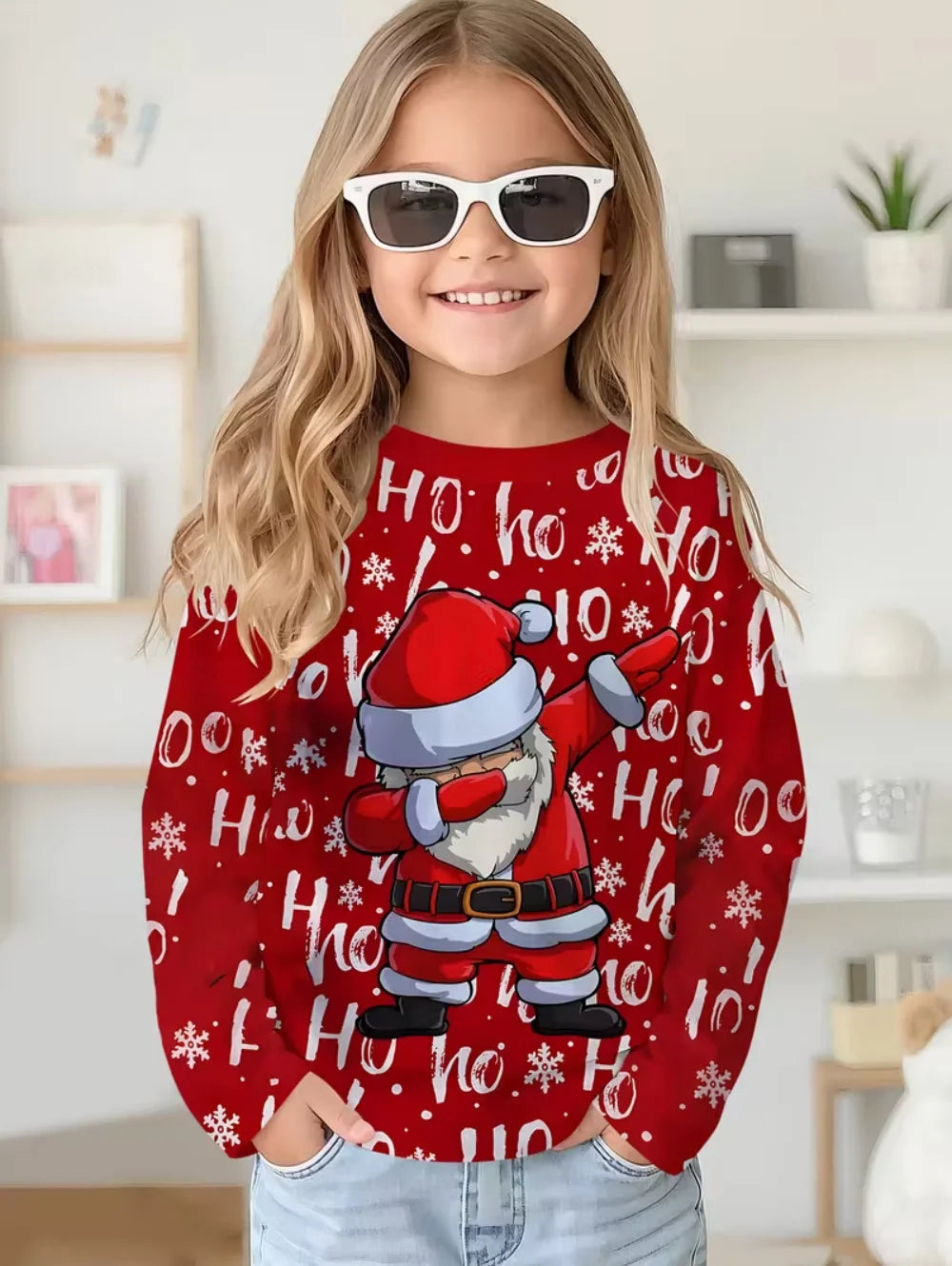 Christmas Kids T-Shirt Santa Claus 3D Print Boys Girls Autumn Long Sleeve Tee Outdoor Holiday Party Cartoon Children's Clothing