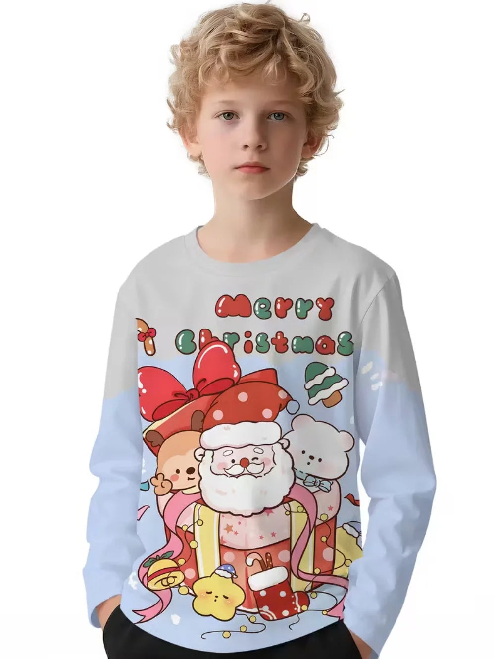 Santa Claus T-Shirts for Children 3D Print Long Sleeve Tee Girls Clothes Cartoon O-Neck Tops Christmas Gifts Children's Clothing