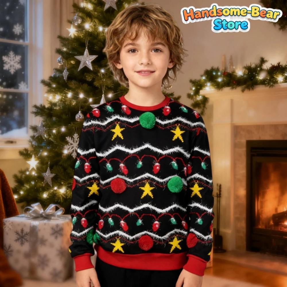 Merry Christmas Kids Sweatshirts Snowman Graphic Sweatshirts Unisex Pullover Hoodies for Boys Clothes Santa Claus Cartoon Tops