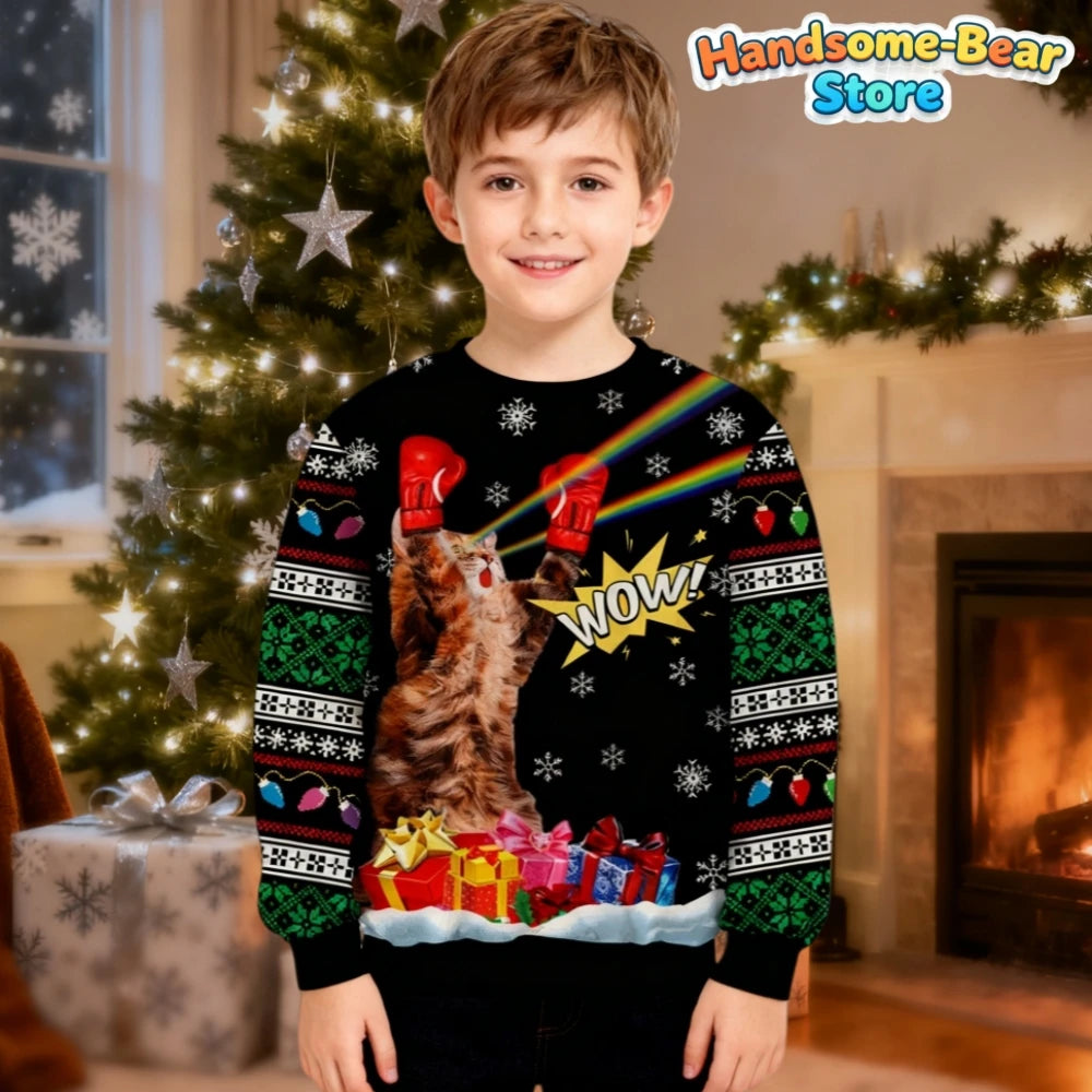 Merry Christmas Kids Sweatshirts Snowman Graphic Sweatshirts Unisex Pullover Hoodies for Boys Clothes Santa Claus Cartoon Tops