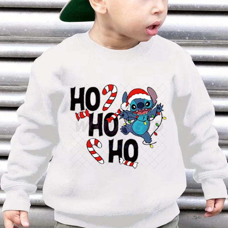 Merry Christmas Clothes Child Girl Boy Stitch Kawaii Cartoon Sweatshirt Ho Ho Ho Christmas Lights Sportswear Children's Clothing