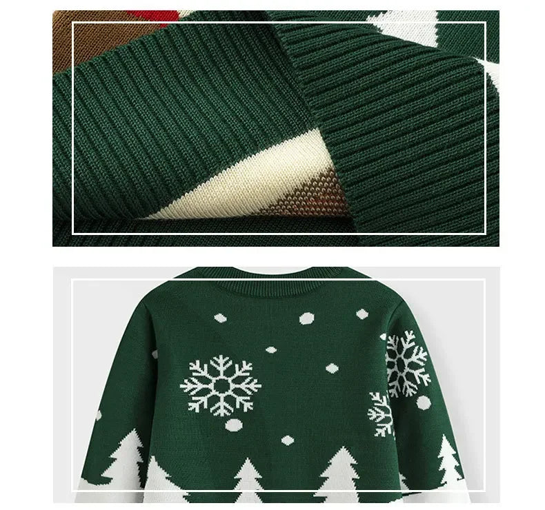 New Arrival 2025 Children's Christmas Sweater Elk Print Full Sleeve Pullover Tops Warm Soft Knitwear Baby Boys Girls Xmas Look