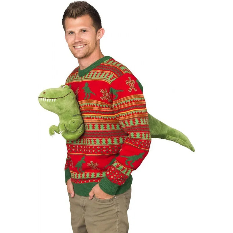 Christmas Knitted Sweater Unisex 3d Dinosaur Shark Bear Cartoon Clothing Doll Pullover Funny Holiday Parties Top Cool Gifts