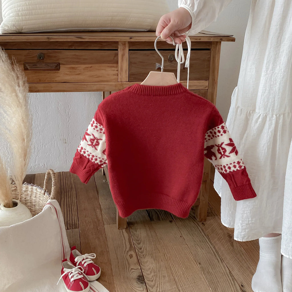 2025 Christmas Winter New Kids Sweater Christmas New Year Snowflake Knit Children Top Warm Pullover Sweater 1-6Yrs Boys Girls