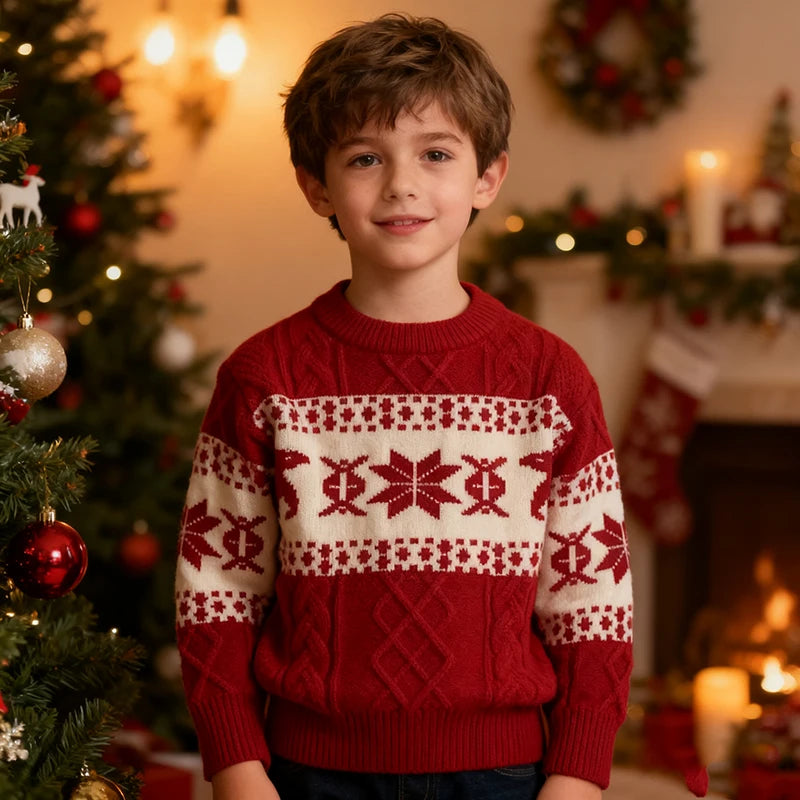 2025 Christmas Winter New Kids Sweater Christmas New Year Snowflake Knit Children Top Warm Pullover Sweater 1-6Yrs Boys Girls