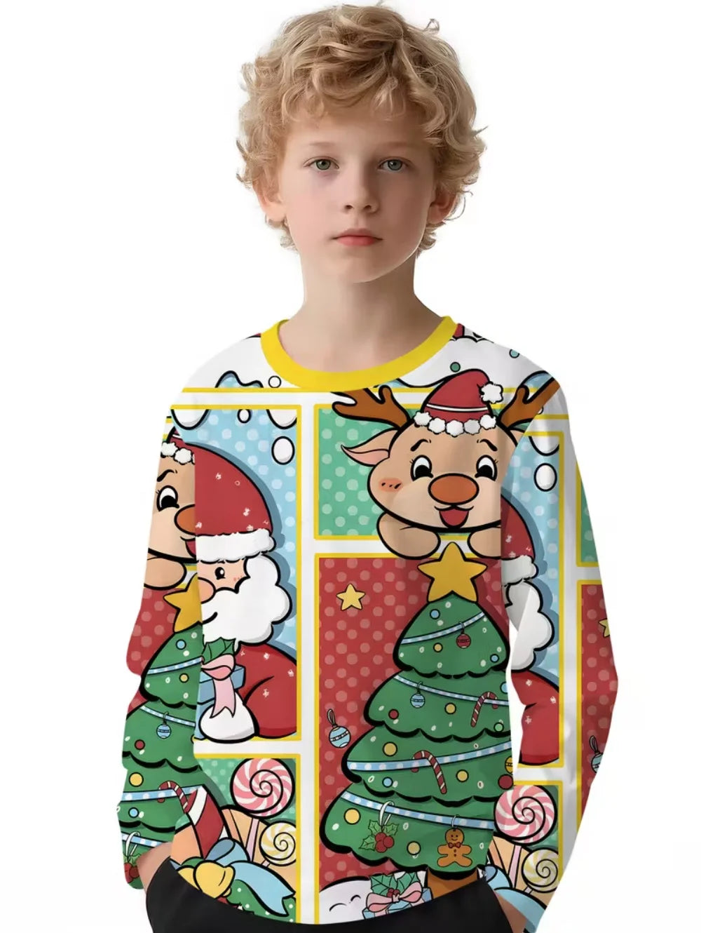 Santa Claus T-Shirts for Children 3D Print Long Sleeve Tee Girls Clothes Cartoon O-Neck Tops Christmas Gifts Children's Clothing