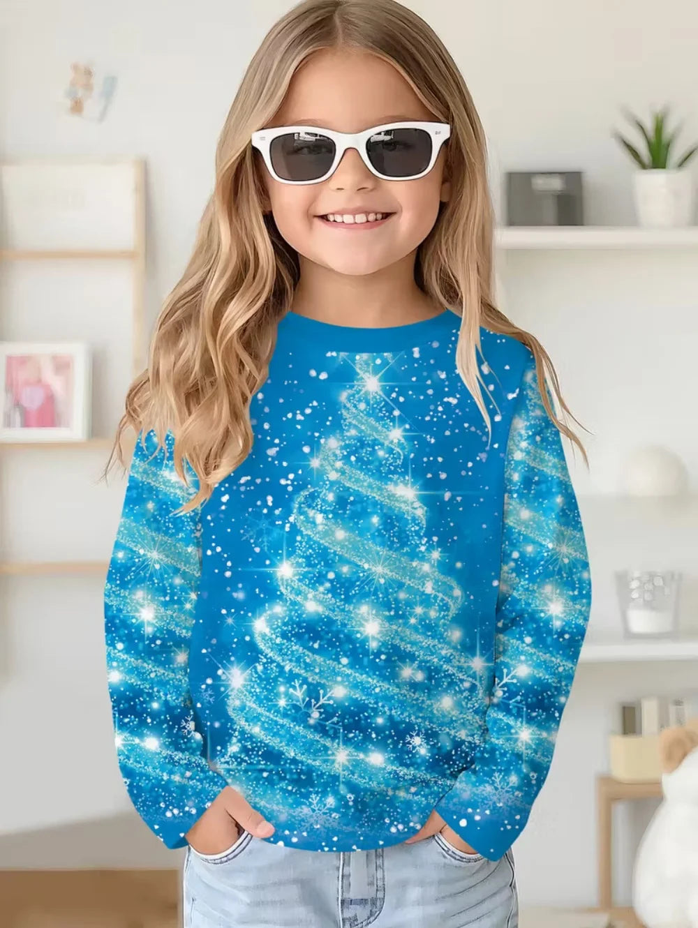 Christmas Kids T-Shirt Santa Claus 3D Print Boys Girls Autumn Long Sleeve Tee Outdoor Holiday Party Cartoon Children's Clothing