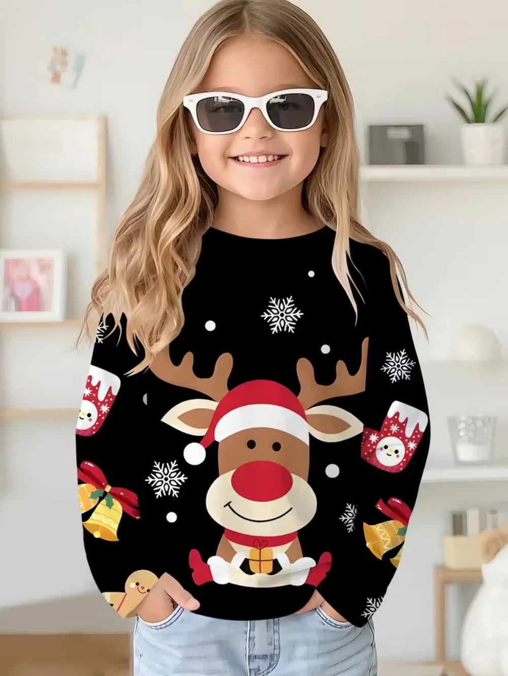 Christmas Kids T-Shirt Santa Claus 3D Print Boys Girls Autumn Long Sleeve Tee Outdoor Holiday Party Cartoon Children's Clothing