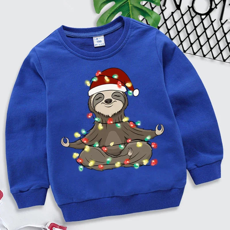 Christmas Animal Cartoon Print Children's Sweatshirt Cartoon Brand Clothing Loose Round Neck Long Sleeve Pullover Toddler Cloth