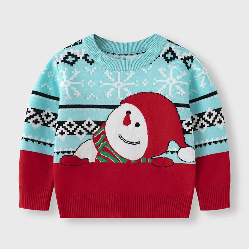 2025 Kids Boys Girls Pullover Christmas Sweater Winter Autumn Clothes Print Cute Cartoon Plush Green Warm Children Clothing 2-7Y