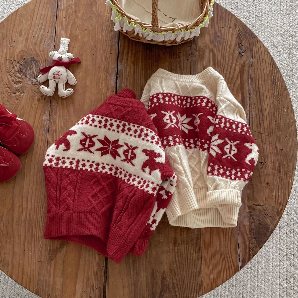 2025 Christmas Winter New Kids Sweater Christmas New Year Snowflake Knit Children Top Warm Pullover Sweater 1-6Yrs Boys Girls