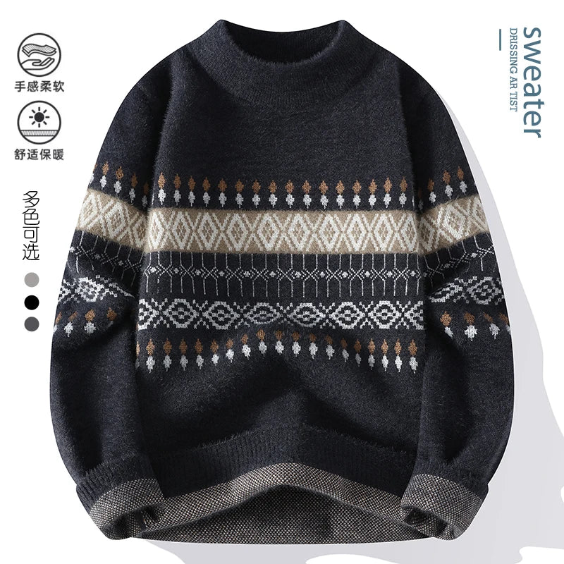 Man Thick Warm Comfortable High Quality Sweaters Men's Loose stripe printing Pullover Brand Clothing Male Slim Fit Fashion Knitt