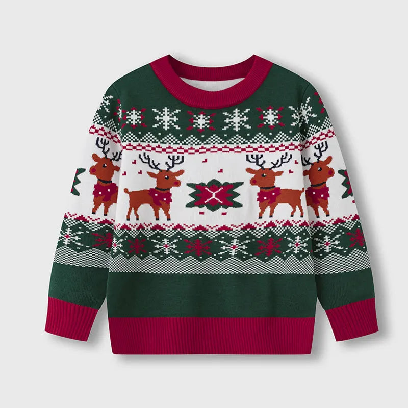 2025 Kids Boys Girls Pullover Christmas Sweater Winter Autumn Clothes Print Cute Cartoon Plush Green Warm Children Clothing 2-7Y