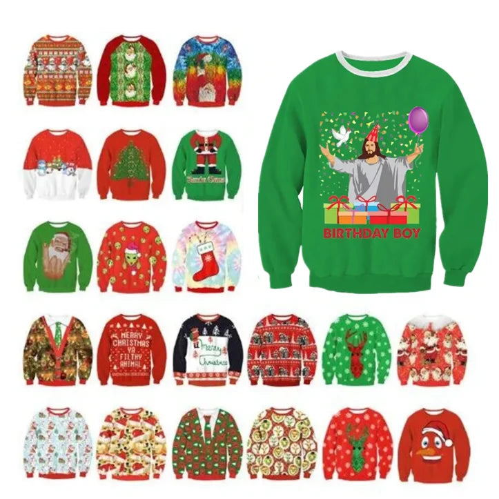 New Unisex Men Women 2026 Ugly Christmas Sweater For Holidays Santa Elf Christmas Printed Novelty Autumn Winter Blouses Clothing