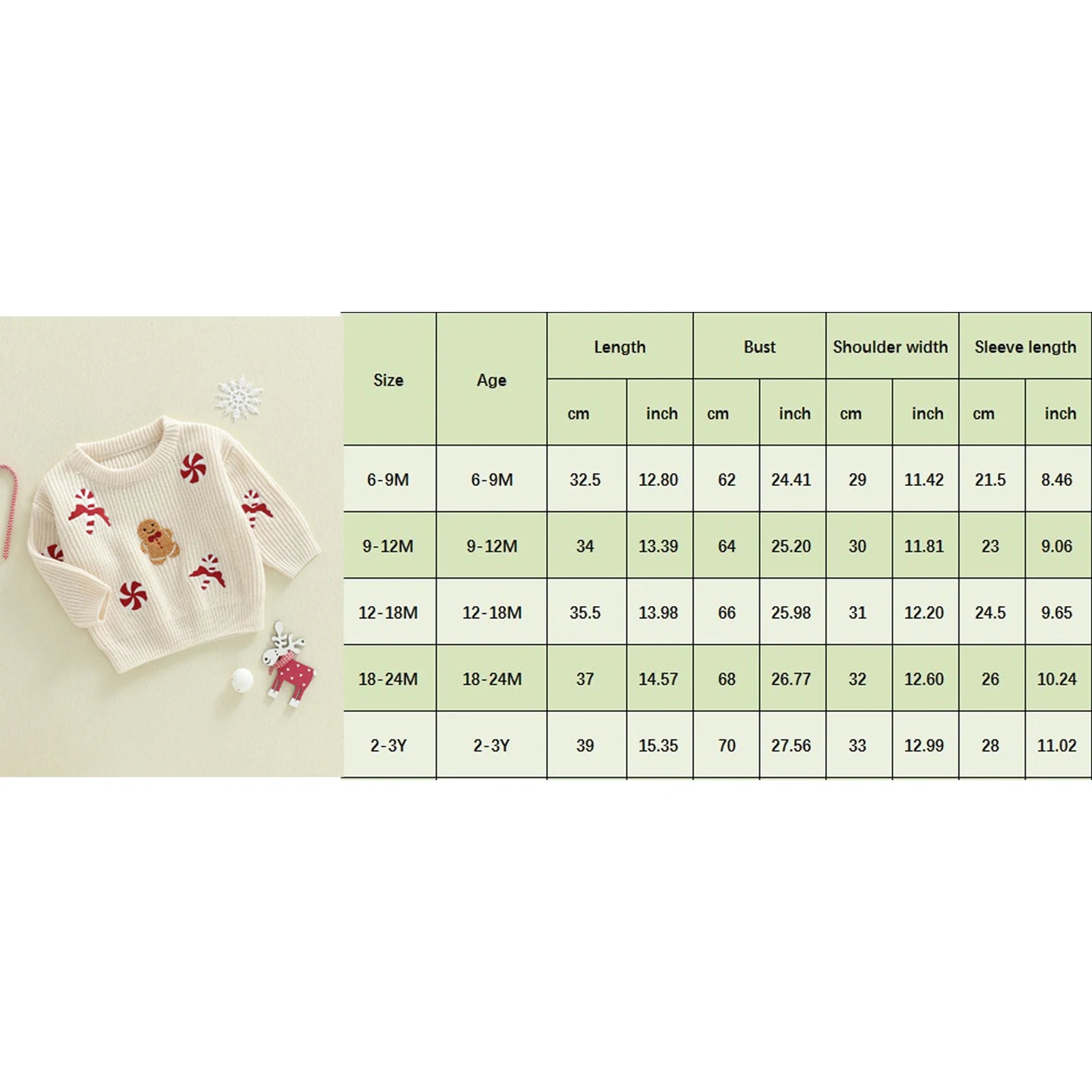 FOCUSNORM 0-3Y Infant Baby Boys Girls Christmas Sweater Candy Gingerbread Man Embroidered Ribbed Long Sleeve Knitted Tops