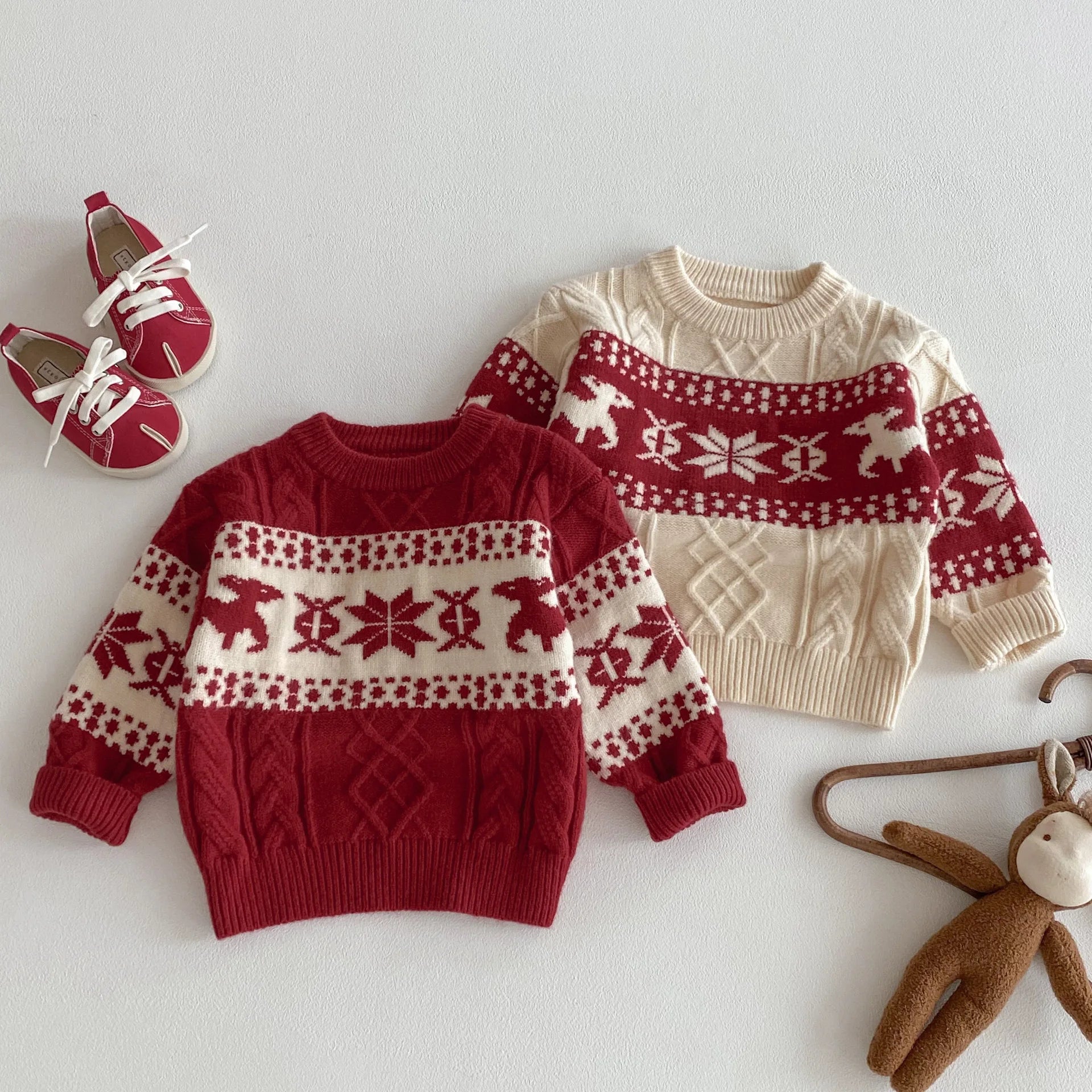 2025 Christmas Winter New Kids Sweater Christmas New Year Snowflake Knit Children Top Warm Pullover Sweater 1-6Yrs Boys Girls