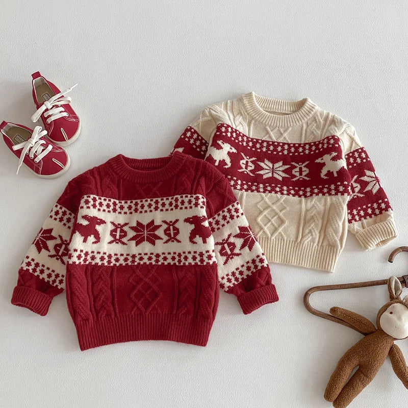 Winter Baby Boys Christmas Sweater Girls Jacquard Knitted Sweaters Pullovers Christmas Kids Clothes Toddler Girl Sweater Tops