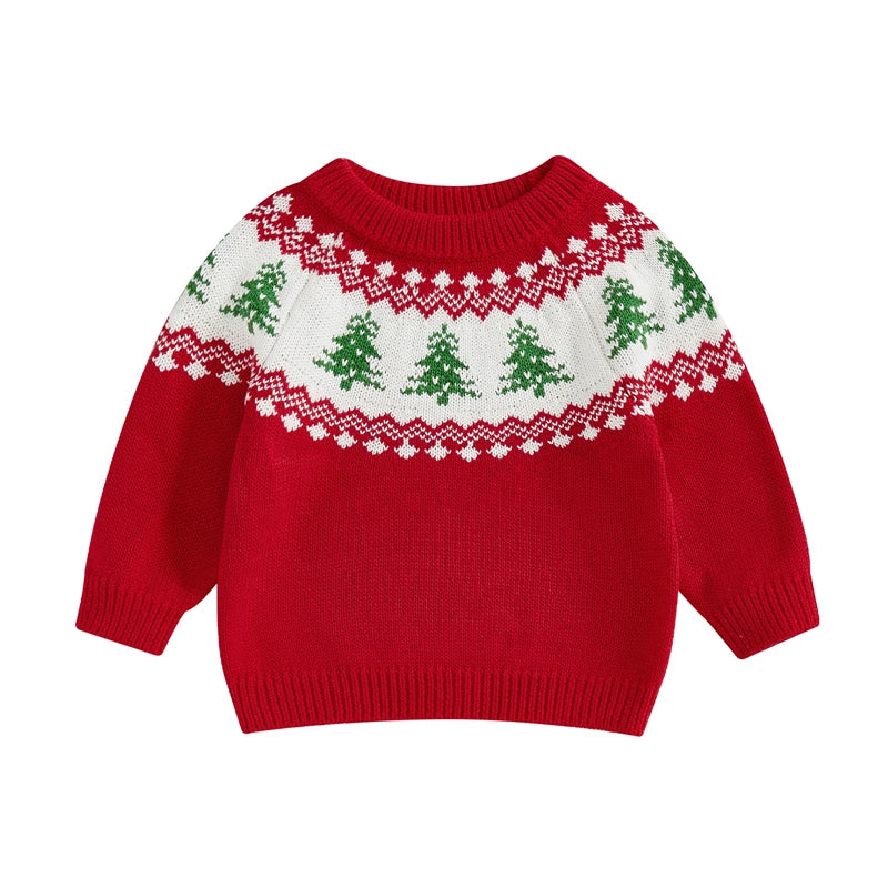 Newborn Baby Girl Boy Knitted Long Sleeve Autumn Winter Sweater Tree Print Pullover Casual Tops Kids Christmas Clothes 0-5Y