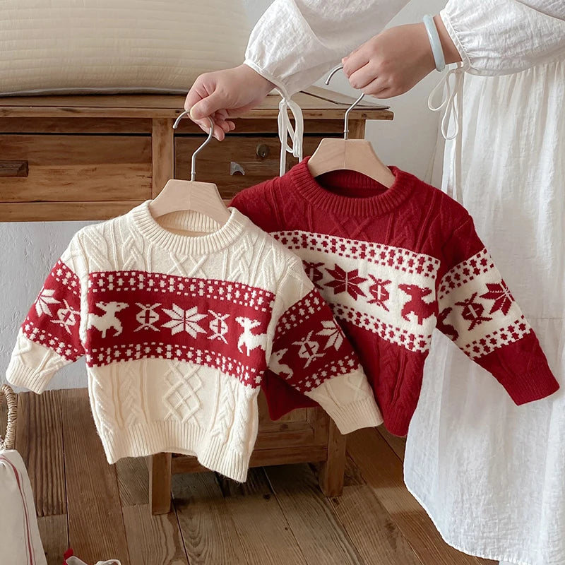Winter Baby Boys Christmas Sweater Girls Jacquard Knitted Sweaters Pullovers Christmas Kids Clothes Toddler Girl Sweater Tops