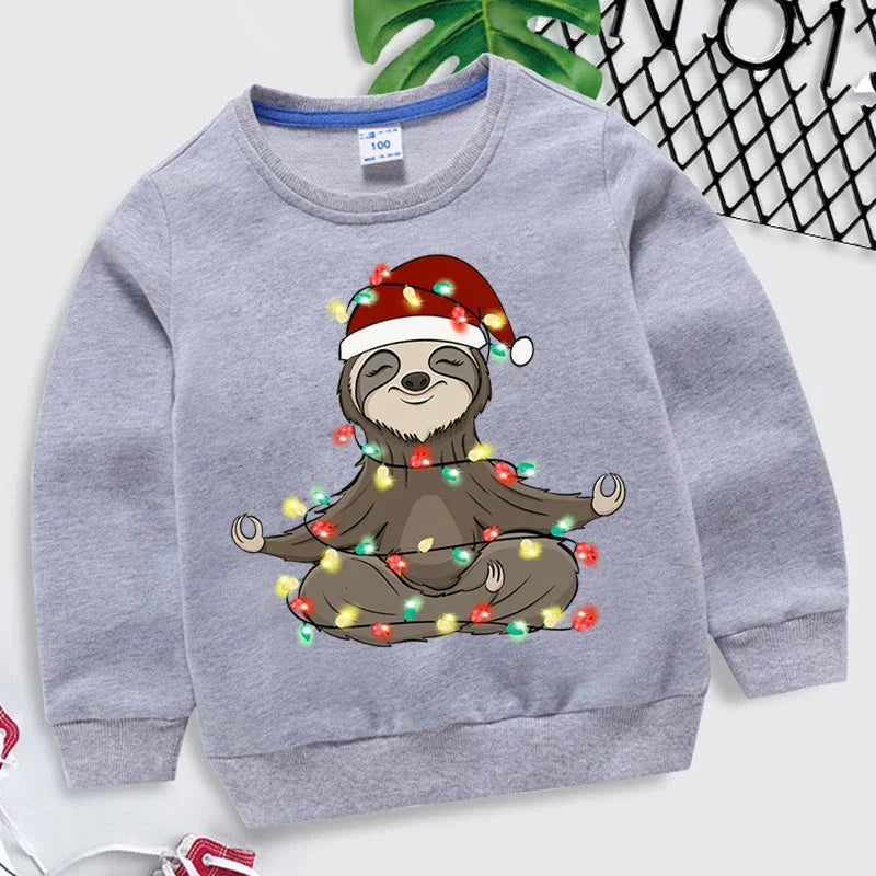 Christmas Animal Cartoon Print Children's Sweatshirt Cartoon Brand Clothing Loose Round Neck Long Sleeve Pullover Toddler Cloth