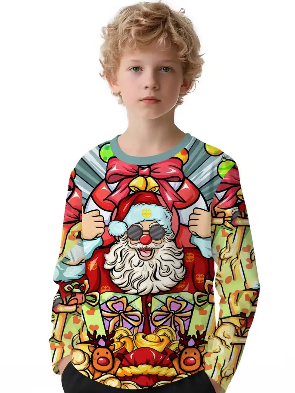 Santa Claus T-Shirts for Children 3D Print Long Sleeve Tee Girls Clothes Cartoon O-Neck Tops Christmas Gifts Children's Clothing