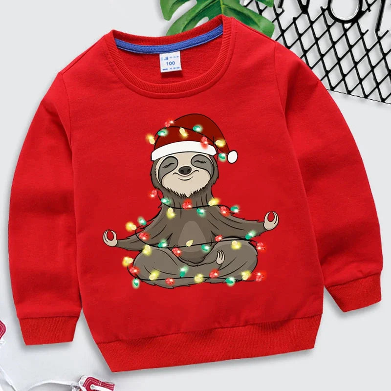 Christmas Animal Cartoon Print Children's Sweatshirt Cartoon Brand Clothing Loose Round Neck Long Sleeve Pullover Toddler Cloth