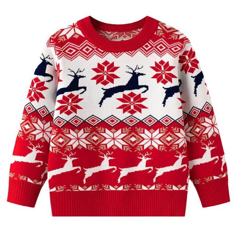 2025 Kids Boys Girls Pullover Christmas Sweater Winter Autumn Clothes Print Cute Cartoon Plush Green Warm Children Clothing 2-7Y