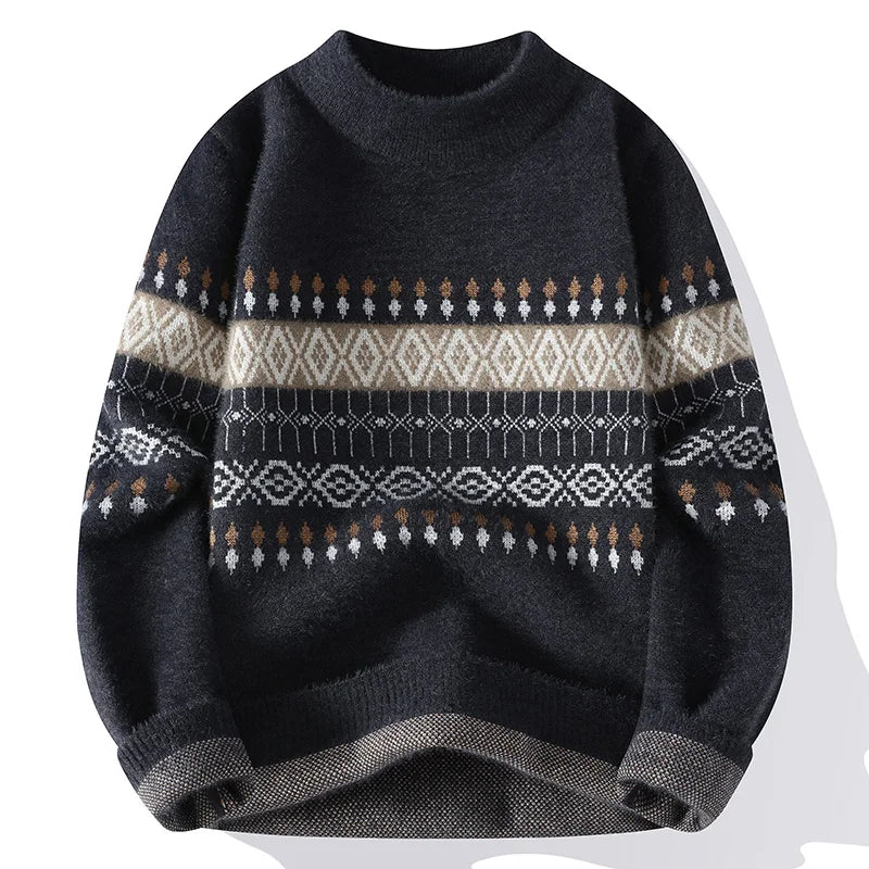 Man Thick Warm Comfortable High Quality Sweaters Men's Loose stripe printing Pullover Brand Clothing Male Slim Fit Fashion Knitt
