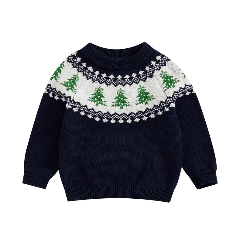 Newborn Baby Girl Boy Knitted Long Sleeve Autumn Winter Sweater Tree Print Pullover Casual Tops Kids Christmas Clothes 0-5Y