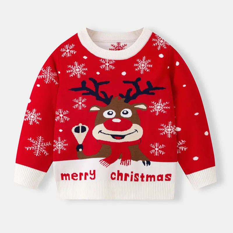 Merry Christmas Winter Children's Sweater Boys Girls Jacquard Kid Sweater Knitted Red Christmas Tree Gift Decoration Clothing