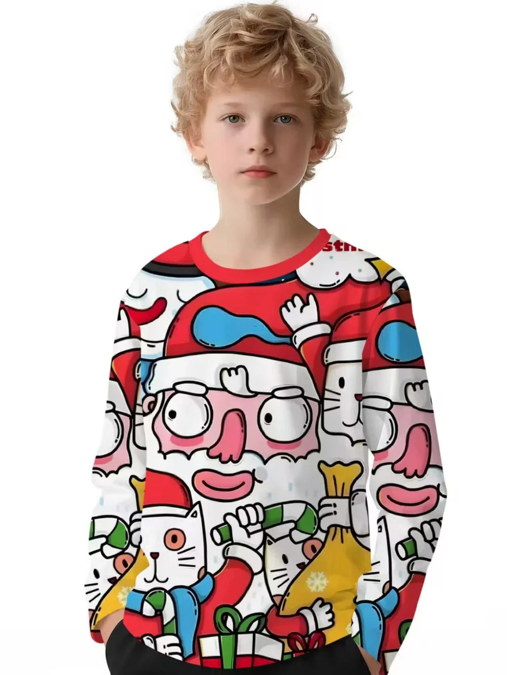 Santa Claus T-Shirts for Children 3D Print Long Sleeve Tee Girls Clothes Cartoon O-Neck Tops Christmas Gifts Children's Clothing