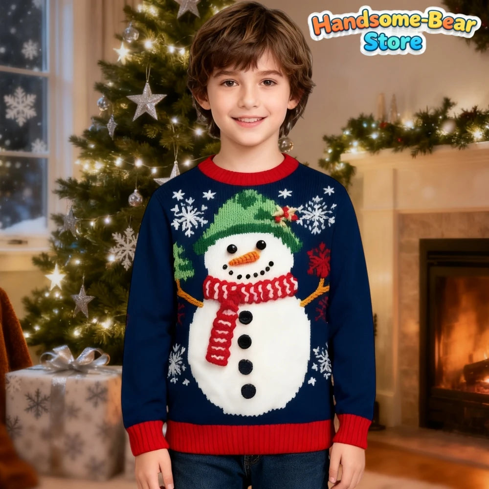 Merry Christmas Kids Sweatshirts Snowman Graphic Sweatshirts Unisex Pullover Hoodies for Boys Clothes Santa Claus Cartoon Tops