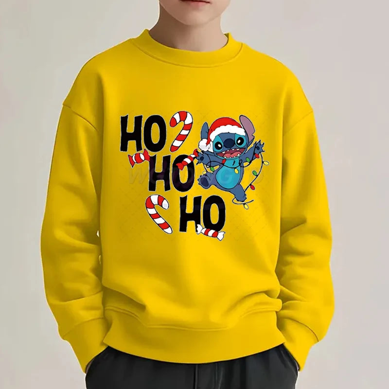 Merry Christmas Clothes Child Girl Boy Stitch Kawaii Cartoon Sweatshirt Ho Ho Ho Christmas Lights Sportswear Children's Clothing