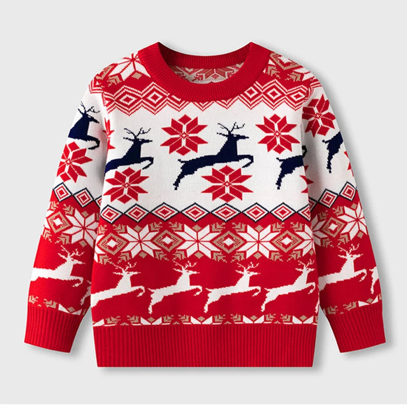 2025 Kids Boys Girls Pullover Christmas Sweater Winter Autumn Clothes Print Cute Cartoon Plush Green Warm Children Clothing 2-7Y