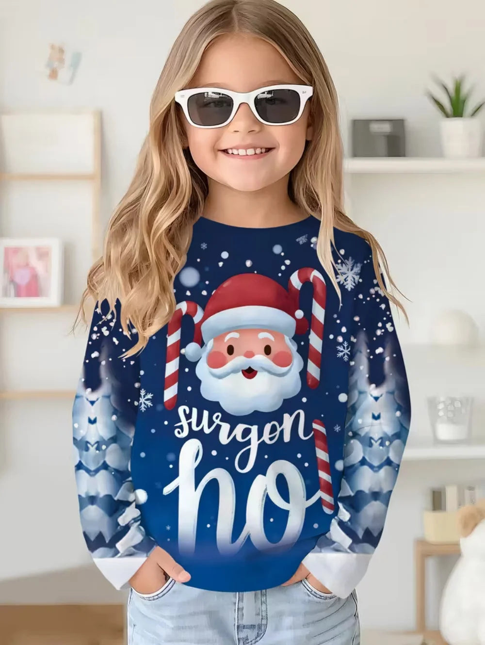 Christmas Kids T-Shirt Santa Claus 3D Print Boys Girls Autumn Long Sleeve Tee Outdoor Holiday Party Cartoon Children's Clothing