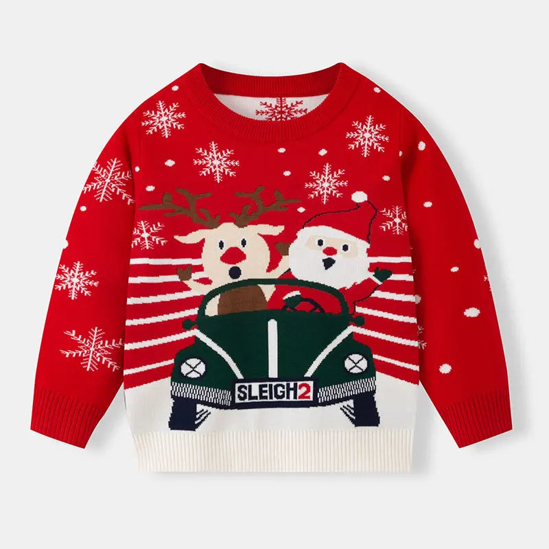 Merry Christmas Winter Children's Sweater Boys Girls Jacquard Kid Sweater Knitted Red Christmas Tree Gift Decoration Clothing