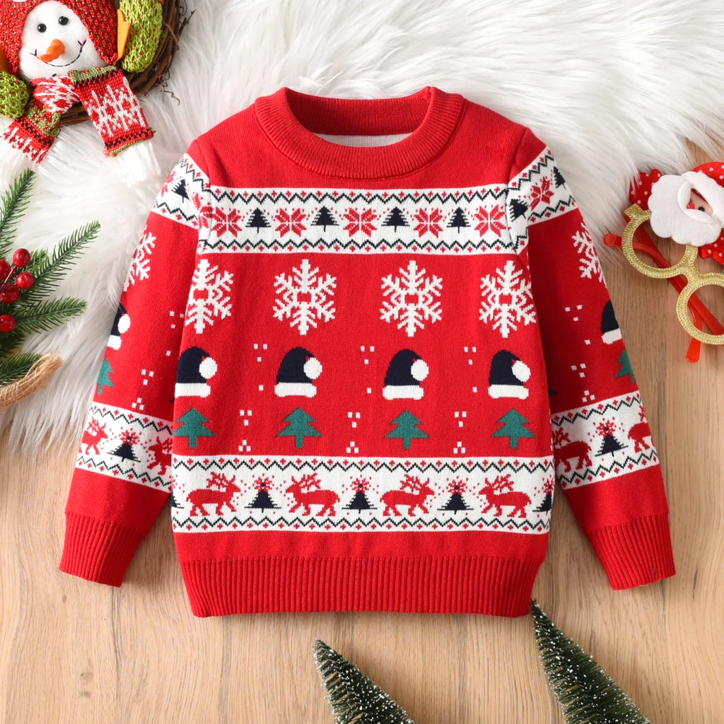 Boys and girls Christmas hats, snowflake reindeer sweaters, pullovers suitable for parties, leisure, spring, autumn, winter