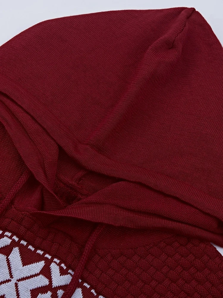 Vintage Graphic Crochet Sweater Mens Hooded Jumper Tops Autumn Winter Christmas Style Sweaters Men Casual Slim Knitted Hoodies