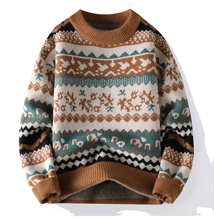 2026 Christmas Sweater Reindeer Pattern Long Sleeve Crew Neck Xmas Holiday Pullover Knitwear Sweater Man Jumper Pullove