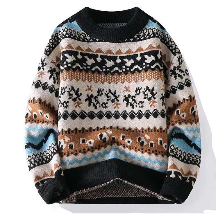 2026 Christmas Sweater Reindeer Pattern Long Sleeve Crew Neck Xmas Holiday Pullover Knitwear Sweater Man Jumper Pullove